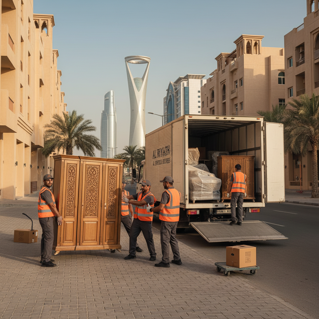 عمال يقومون بـ نقل عفش منزلي في الرياض بمهارة واحترافية