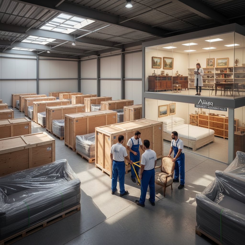 صورة لمستودعات حديثة وآمنة لـ تخزين عفش في الرياض مع مراقبة 24 ساعة.