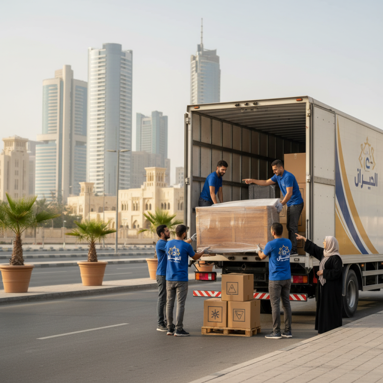 فريق من شركات نقل عفش بالرياض يقوم بتغليف الأثاث بعناية