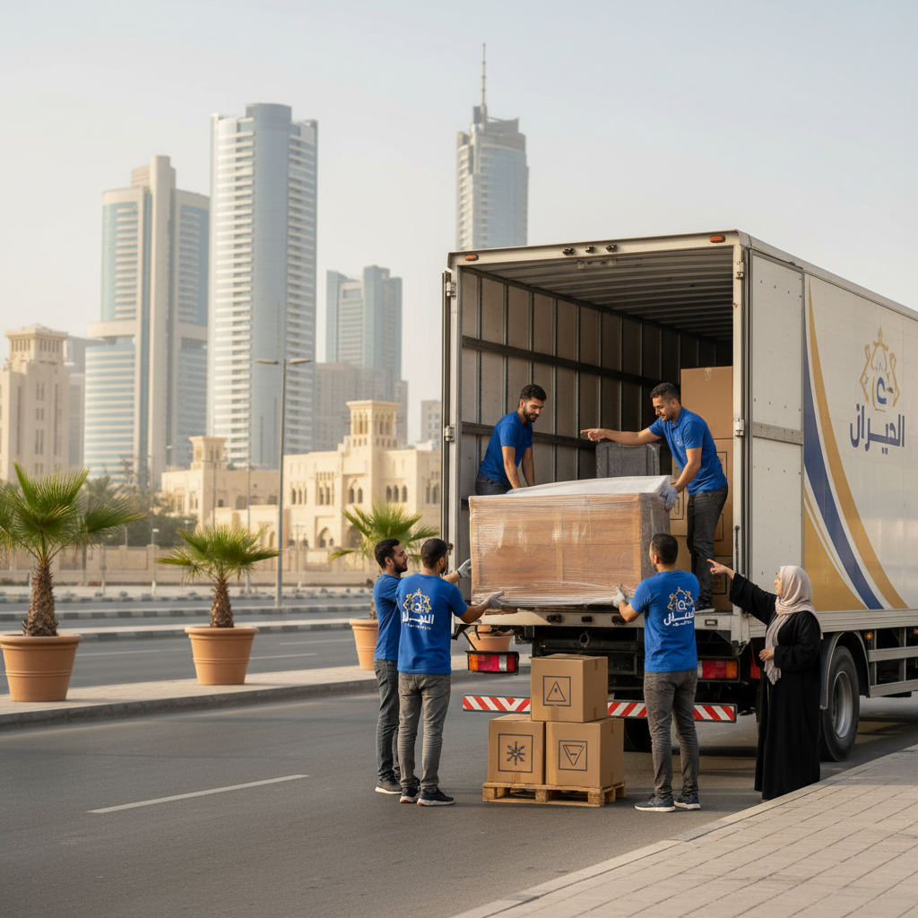 فريق من شركات نقل عفش بالرياض يقوم بتغليف الأثاث بعناية