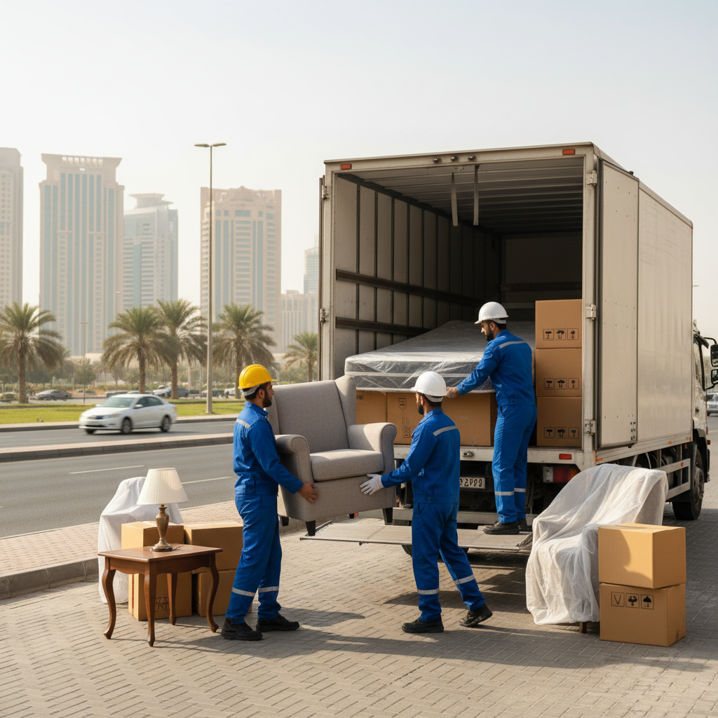 فريق محترف لشركة نقل عفش بالرياض يقوم بتغليف وتحميل الأثاث بعناية