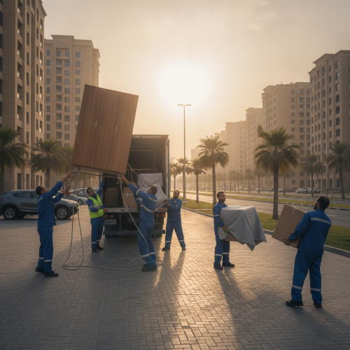 فريق عمل ارخص شركة نقل عفش بالرياض يقوم بتحميل الأثاث بحرص واحترافية