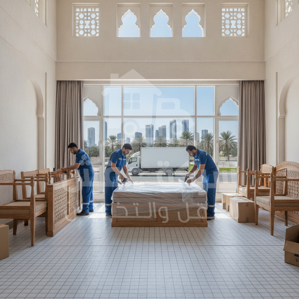 عمال يقومون بفك وتركيب أثاث غرفة نوم ضمن خدمة نقل عفش الرياض الاحترافية
